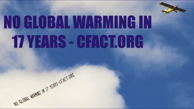 CFACT NY air banner no global warming 17 years y