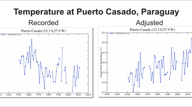 Temperature Puerto Casado Paraguay recorded adjusted