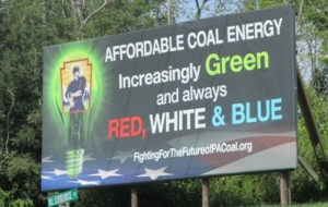 Clean coal billboard green red white blue