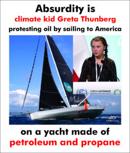 Climate kid Greta protesting oil on yacht made of hydrocarbons
