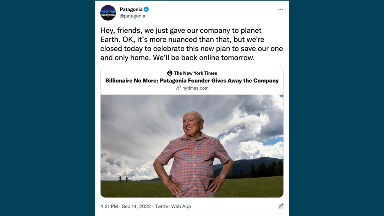 Patagonia reimagines capitalism by making Earth sole shareholder