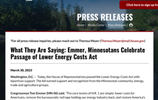 CFACT Collegians quoted by MN Rep. Tom Emmer in energy press release