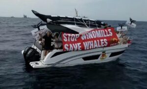 "Save the whales" CFACT boats protest offshore wind construction 2
