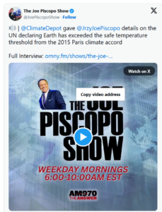 Listen: Morano on Joe Piscopo Show talks speaking at NYC Climate Week Event